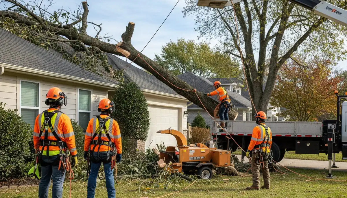 Tacoma, WA emergency tree service crew removing storm-damaged fallen tree safely