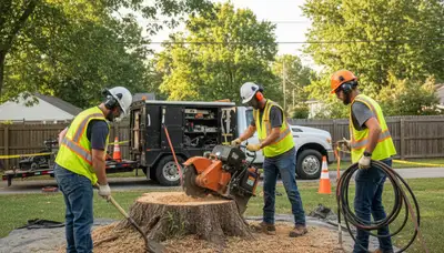 Tacoma WA stump removal crew clearing a backyard stump for Arbor Tree Care