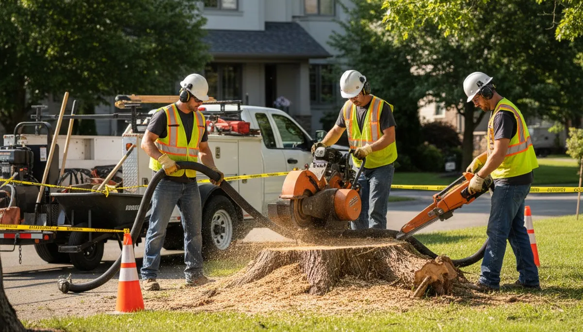 Tacoma, WA stump removal service clearing a yard with professional tree care equipment