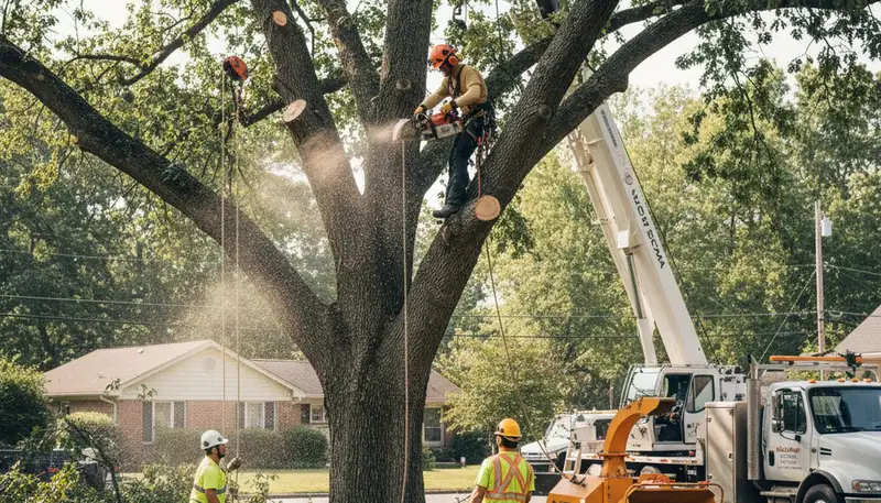 Tacoma, WA tree removal crew safely clearing a hazardous tree on a residential property