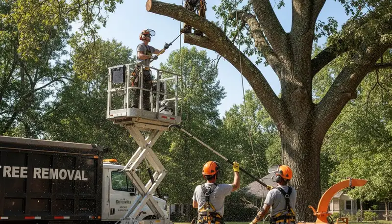 Tacoma, WA tree removal crew safely clearing a hazardous tree from a residential property