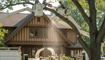 Tacoma WA tree service crew trimming and removing a tree for a residential property