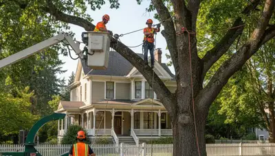 Tacoma, WA tree service crew trimming and removing trees for residential properties